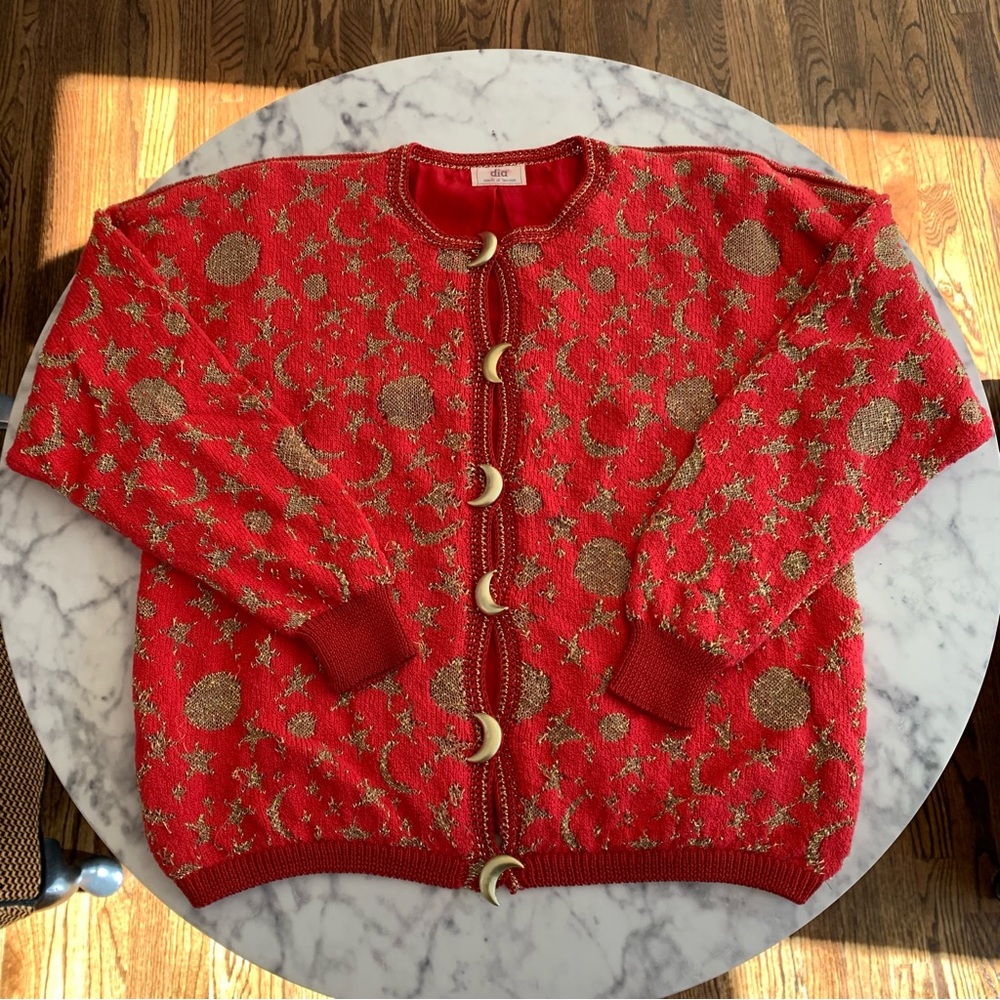Red and Gold Women's Cardigan Sweater